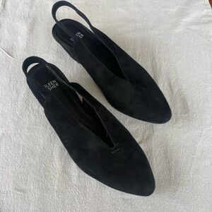 Eileen Fisher Black Suede Slingback Wedge Sandals